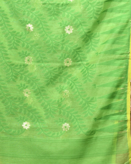 dB DESH BIDESH Women's Traditional Bengal Soft Cotton Silk Jamdani Sarees For Women Tentullata Design Cotton saree for woman Without Blouse piece | Ethnic Wear Sari (Green Yellow)