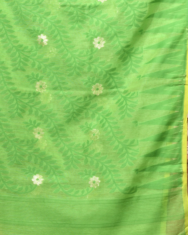 dB DESH BIDESH Women's Traditional Bengal Soft Cotton Silk Jamdani Sarees For Women Tentullata Design Cotton saree for woman Without Blouse piece | Ethnic Wear Sari (Green Yellow)