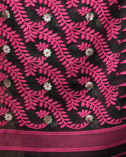 dB DESH BIDESH Women's Traditional Bengal Soft Cotton Silk Jamdani Sarees For Women Tentullata Design Cotton saree for woman Without Blouse piece | Ethnic Wear Sari (Pink Black Blue)