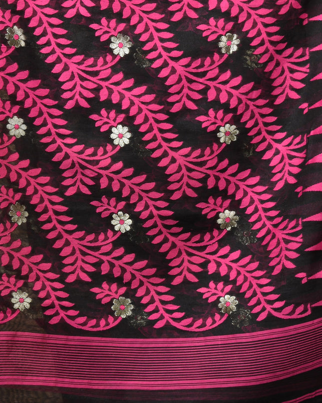 dB DESH BIDESH Women's Traditional Bengal Soft Cotton Silk Jamdani Sarees For Women Tentullata Design Cotton saree for woman Without Blouse piece | Ethnic Wear Sari (Pink Black Blue)