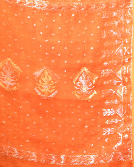 dB DESH BIDESH Women's Soft Cotton Silk Jamdani Sarees For Women for Party Festival Wedding Silk Saree GlamQueen Gold Work Design Without Blouse piece (Orange)