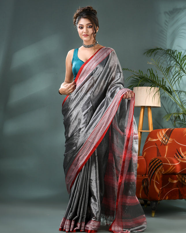 Women's Party Wear Suvarna Rekha Design Tissue Silk Saree with Blouse Piece