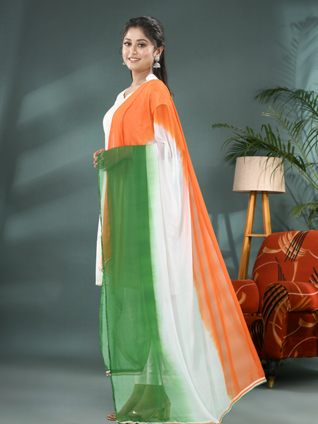 Tri Color Embellished Chiffon Dupatta with Patriotic Tassels
