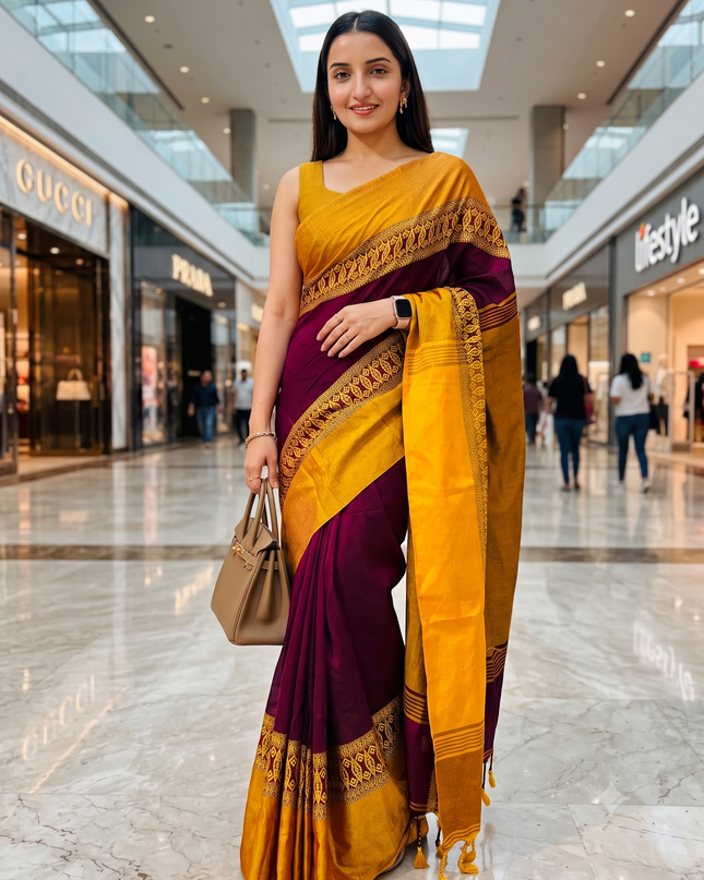 Diamond Handloom Very Soft Pure Cotton Saree For Festival and Puja New Collection Trending Sarees for Women