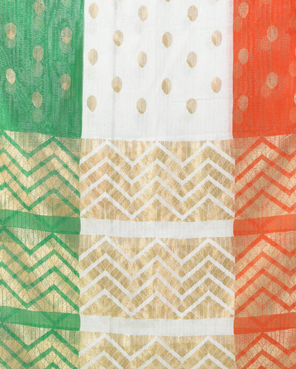 Women’s & Girl’s Tri-Color Art Silk Net Dupatta with Gold Zari Lace – Independence Day Special