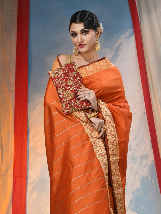 DESH BIDESH Orange Silk Blend Ethnic Motifs Zari Saree with Unstitched Blouse Piece