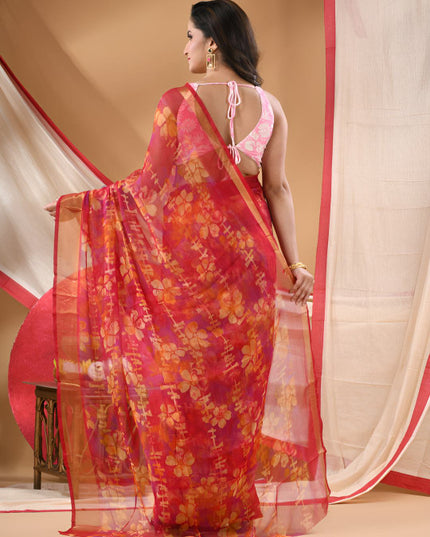 Floral Printed Zari Bandhani Saree