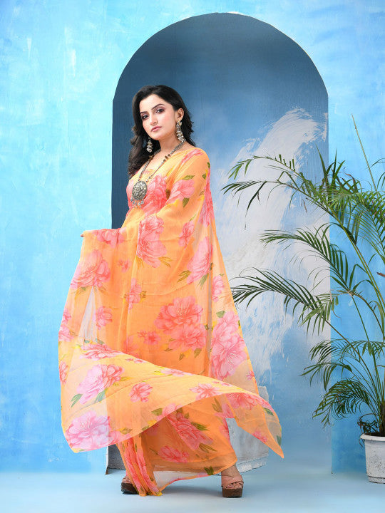 DESH BIDESH Floral Bandhani Saree