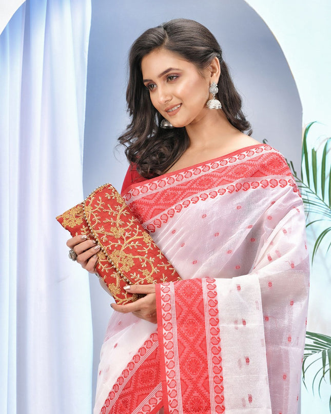 DESH BIDESH Woven Design Pure Cotton Jamdani Saree