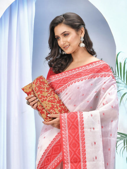 DESH BIDESH Woven Design Pure Cotton Jamdani Saree
