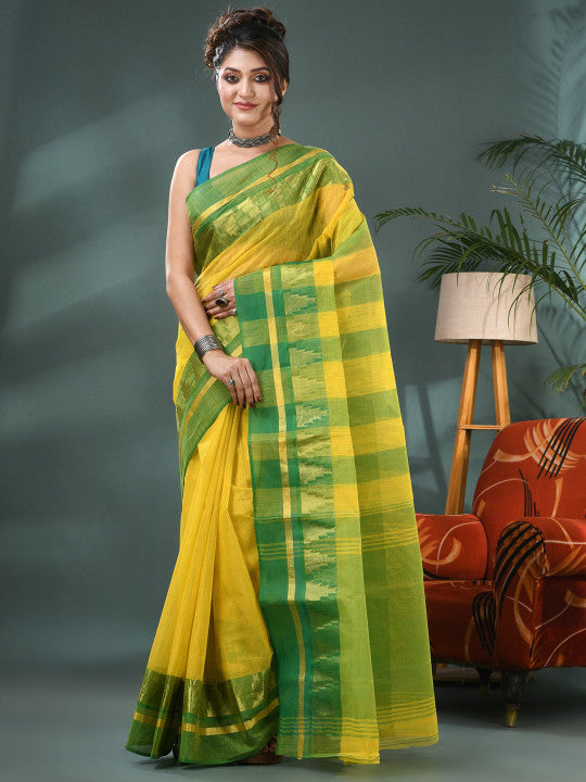 DESH BIDESH Bandhani Zari Pure Cotton Taant Saree