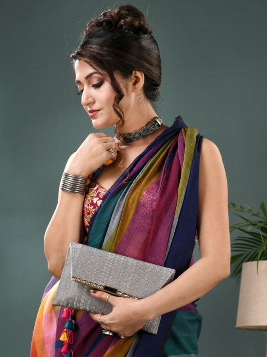 DESH BIDESH Striped Pure Cotton Saree