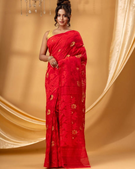 DESH BIDESH Floral Pure Cotton Jamdani Saree