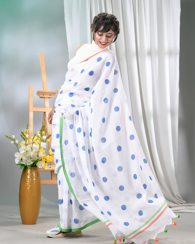 Tri Color Cotton Saree for Independence Day Soft Pure Mulmul Saree
