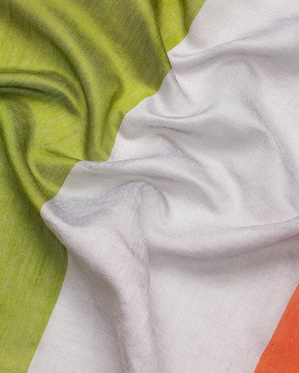 Women's Gitcha Cotton Silk Tri Color Saree with Blouse (Orange Silver Green)