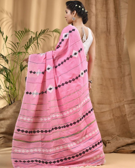 DESH BIDESH Geometric Printed Pure Cotton Taant Saree