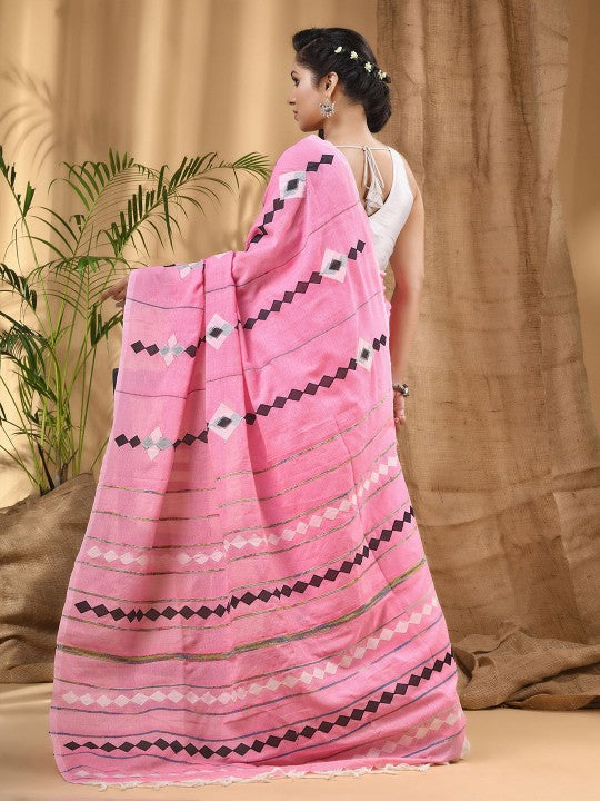 DESH BIDESH Geometric Printed Pure Cotton Taant Saree