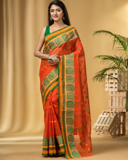 DESH BIDESH Paisley Woven Design Cotton Taant Saree