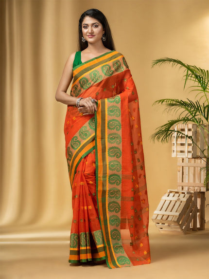 DESH BIDESH Paisley Woven Design Cotton Taant Saree