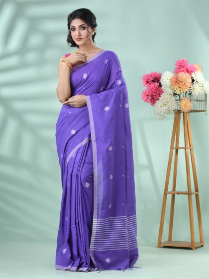 Exquisite Striped Silk Cotton Saree in Royal Blue and Lush Green