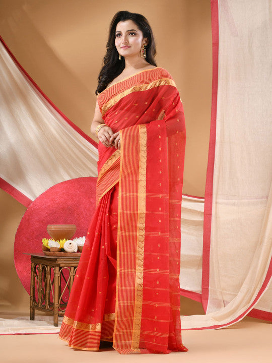 DESH BIDESH Woven Design Zari Pure Cotton Jamdani Saree