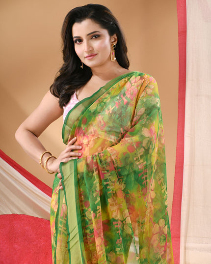 Floral Printed Zari border Saree