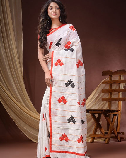 DESH BIDESH Floral Patchwork Pure Cotton Saree, Women's Traditional Wear