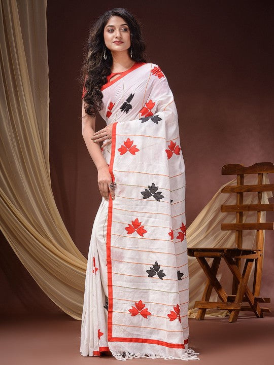 DESH BIDESH Floral Patchwork Pure Cotton Saree, Women's Traditional Wear