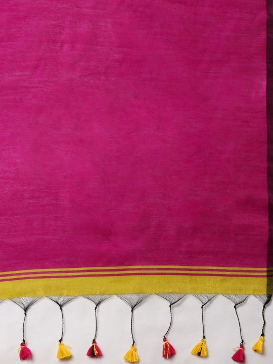 Exquisite Colourblocked Silk Cotton Saree in Olive Green and Pink