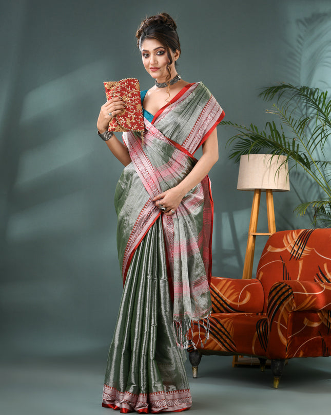Women's Party Wear Suvarna Rekha Design Tissue Silk Saree with Blouse Piece