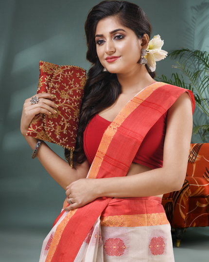 Women’s Pure Cotton Tant Handloom Saree – Fuleswari Design
