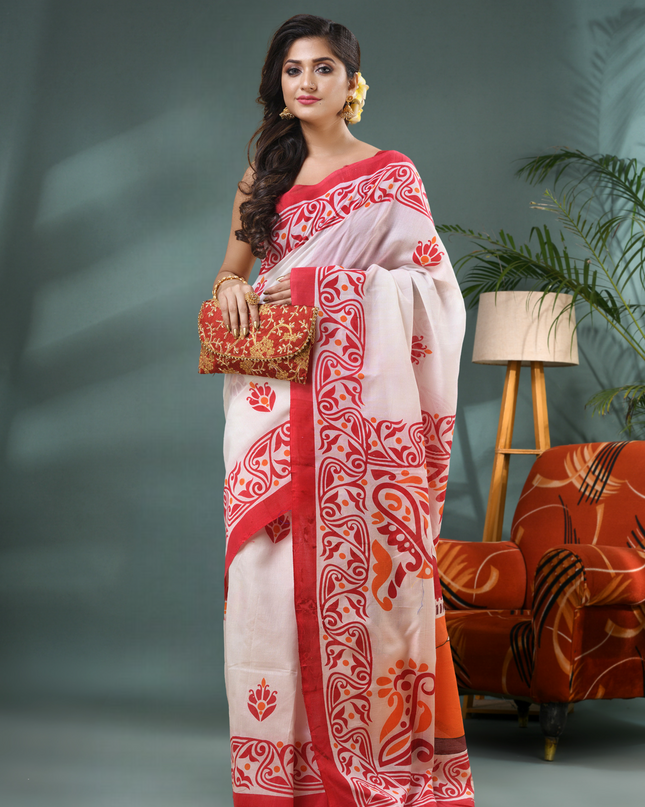 Pure Cotton Handloom Uma Ganesh Printed Saree with Blouse Piece