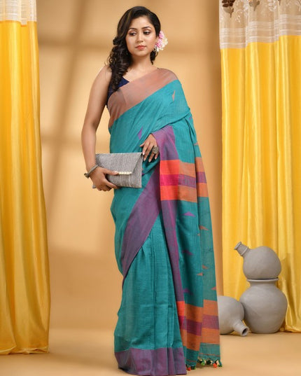 DESH BIDESH Woven Design Cotton Taant Saree With Unstitched Blouse Piece