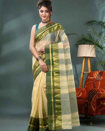 DESH BIDESH Striped Zari Pure Cotton Taant Saree - Sarees for Women 35202410