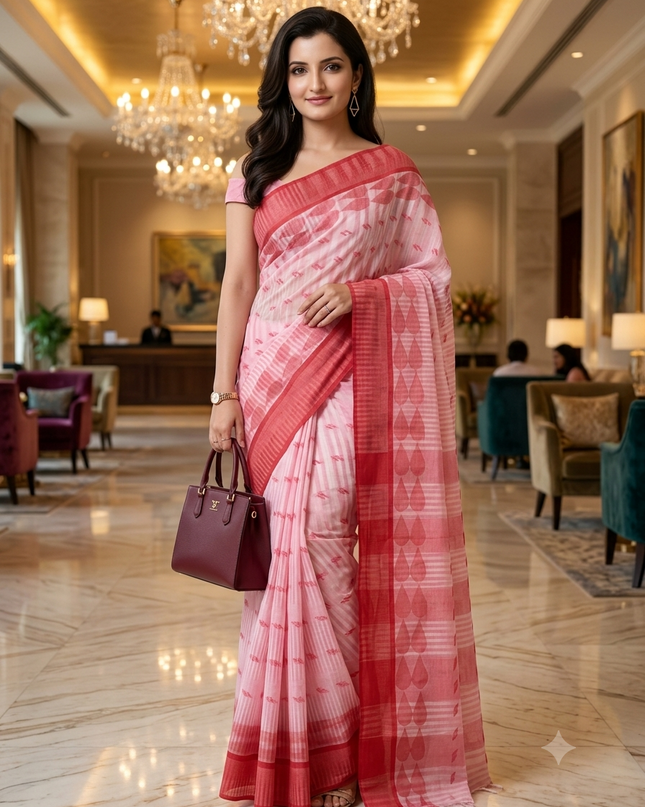 Women's Tant cotton saree for woman silk cotton sarees party, wear handloom sarees for women trending bengal cotton fancy cotton sarees for women latest, Pearl design