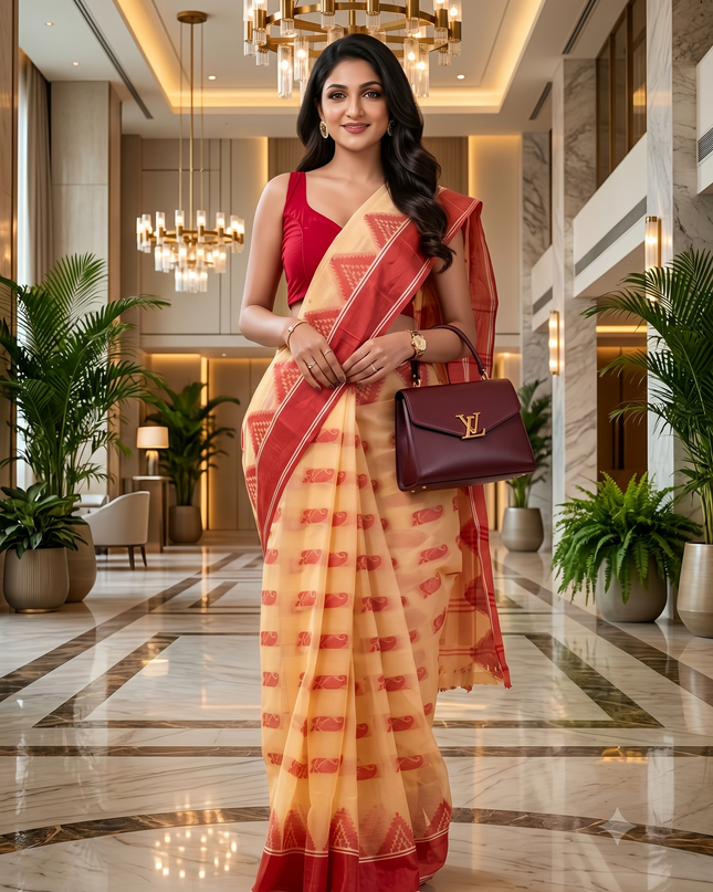 Exquisite Woven Design Pure Cotton Taant Saree for Women