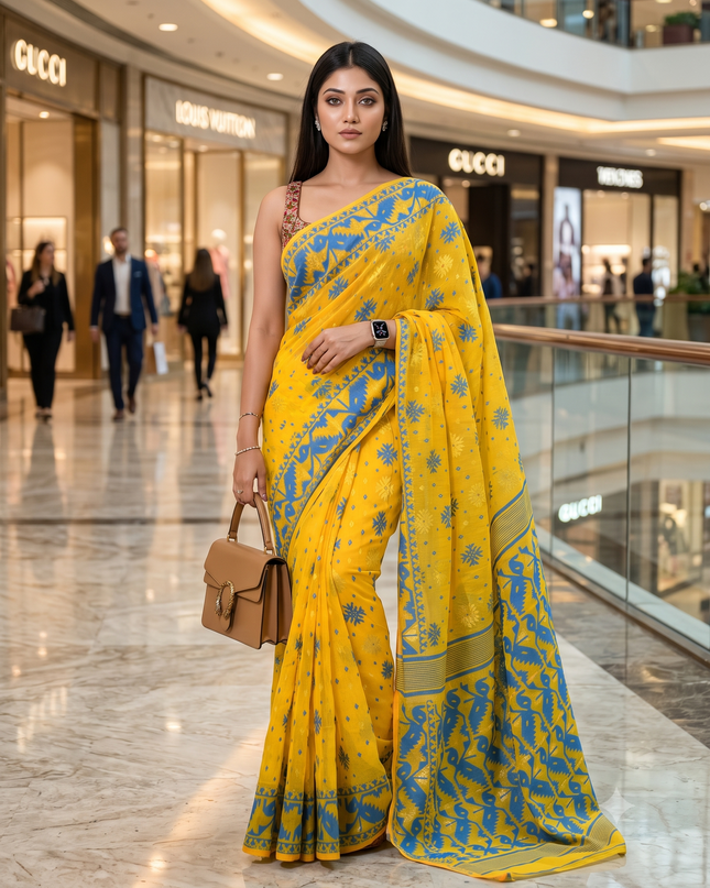 Woven Design Silk Cotton Jamdani Saree - Sarees for Women