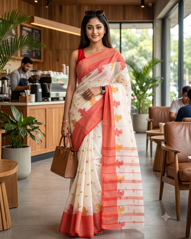 Pure Cotton Woven Design Saree: Elegant, Traditional, Lightweight, Comfortable