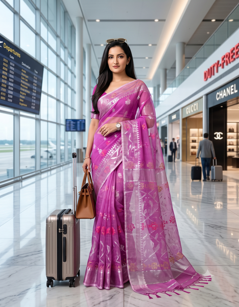 dB DESH BIDESH Women's Soft Cotton Silk Jamdani Sarees For Women for Party, Wear Linen Silk Saree Zarikatha Design Cotton saree for woman Without Blouse piece (Pink)