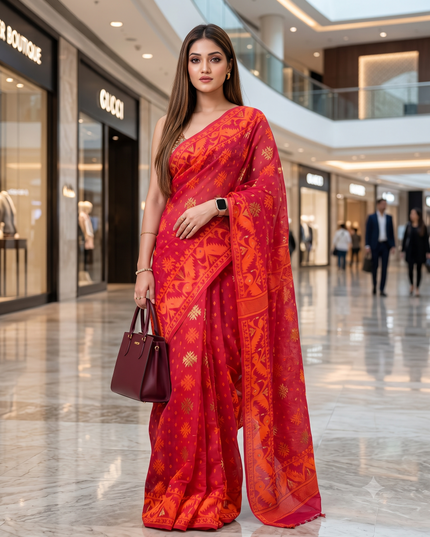 Woven Design Silk Cotton Jamdani Saree