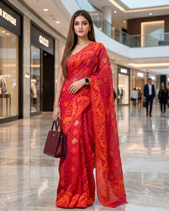 Woven Design Silk Cotton Jamdani Saree