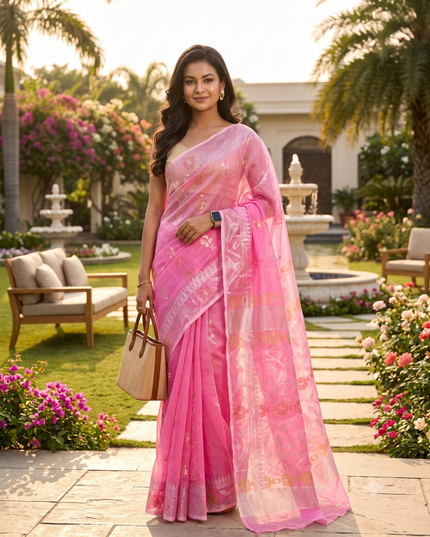 dB DESH BIDESH Women's Soft Cotton Silk Jamdani Sarees For Women for Party, Wear Linen Silk Saree Zarikatha Design Cotton saree for woman Without Blouse piece (Baby Pink)