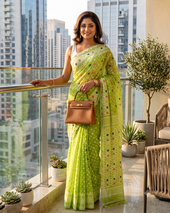 Hirokduti Resham Dhakai jamdani Bengal Pure Cotton Handloom Saree without Blouse Piece