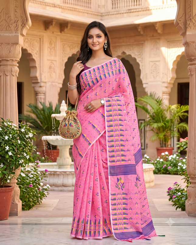 Exquisite Woven Design Pure Cotton Jamdani Saree for Women