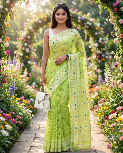 Hirokduti Resham Dhakai jamdani Bengal Pure Cotton Handloom Saree without Blouse Piece