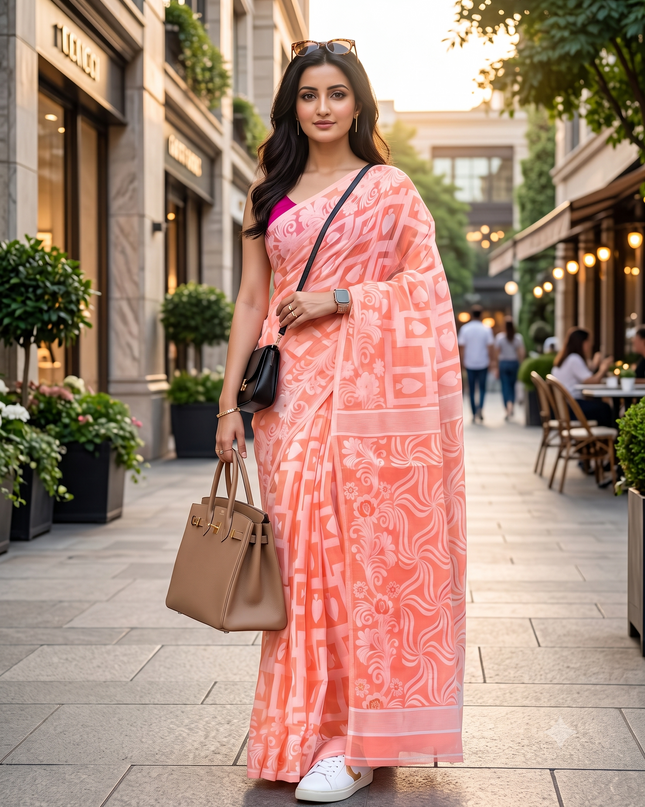 Traditional Warli Jamdani Saree with Woven Design for Women