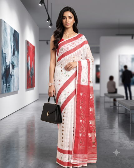 Ethnic Motifs Pure Cotton Jamdani Saree