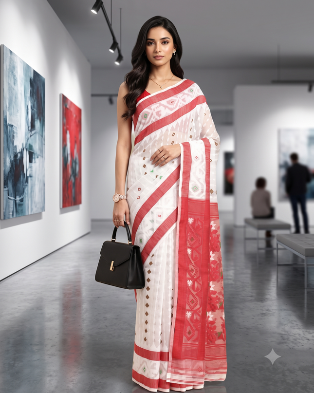 Ethnic Motifs Pure Cotton Jamdani Saree