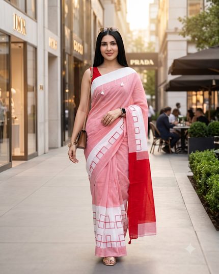 Colourblocked Pure Cotton Taant Saree