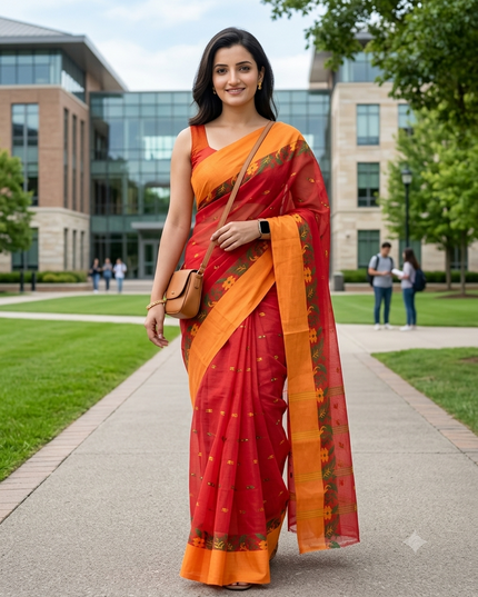Women's Tant cotton saree for woman gadwal linen bandhani party, wear handloom sarees for women bengali sambalpuri silk cotton sarees for women latest, Patralika design